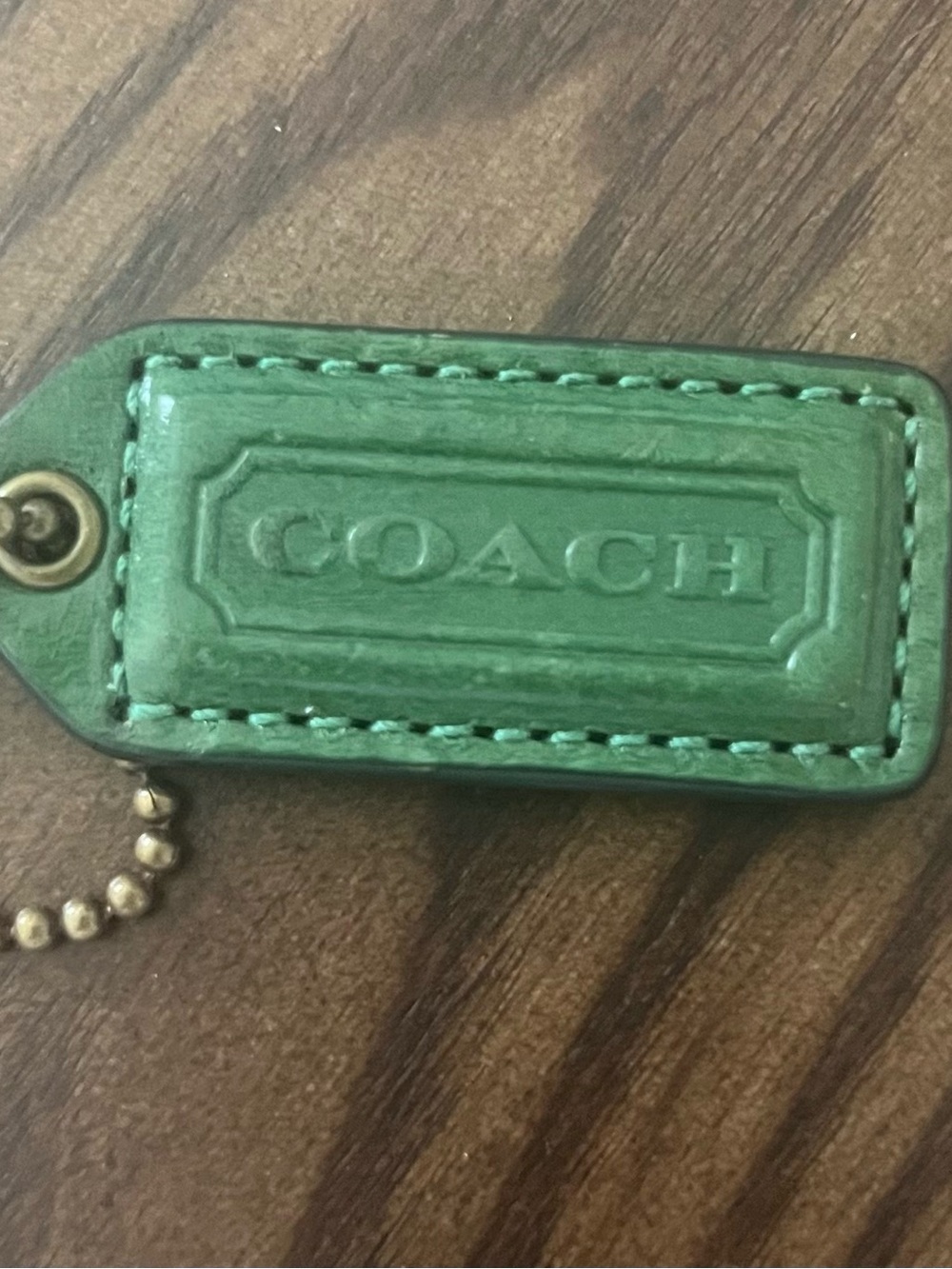 Authentic Coach Green Leather Replacement Hangtag Charm Brass Chain